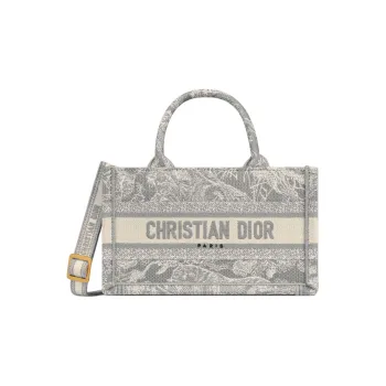DIOR BookTote Reverse Yu Yi Print Embroidery Tote Bag Shopping Bag Shoulder Bag Crossbody Bag Handbag Mini Women's Gray