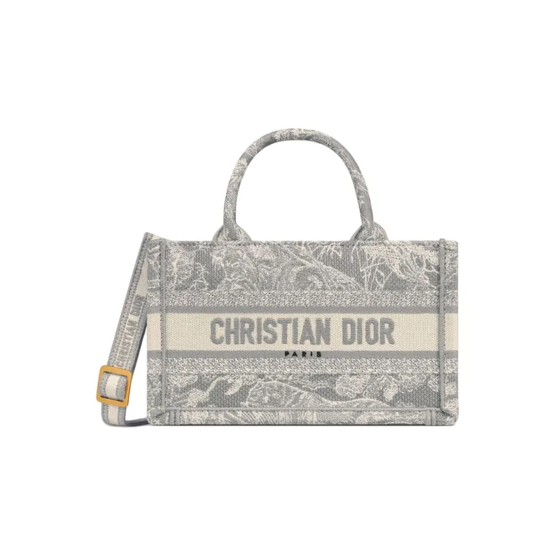 DIOR BookTote Reverse Yu Yi Print Embroidery Tote Bag Shopping Bag Shoulder Bag Crossbody Bag Handbag Mini Women's Gray-0