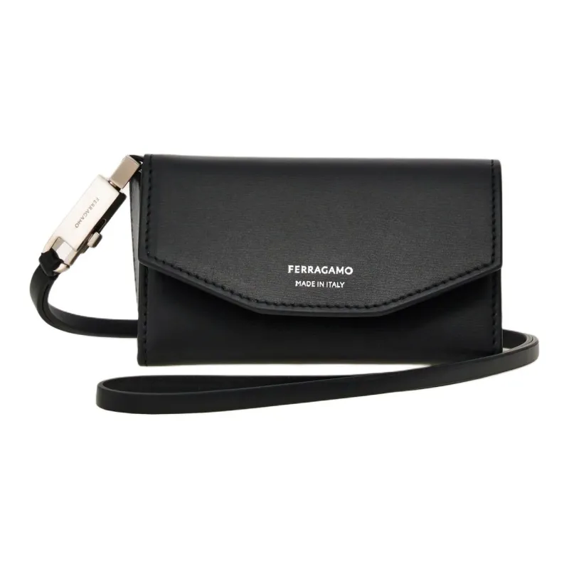 FERRAGAMO Palm Calfskin Clutch Men's Black-0