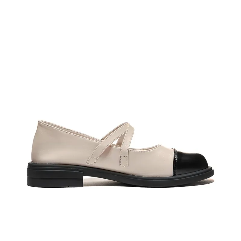 Warrior Flat Mary Jane Shoes Women's Beige Black-2