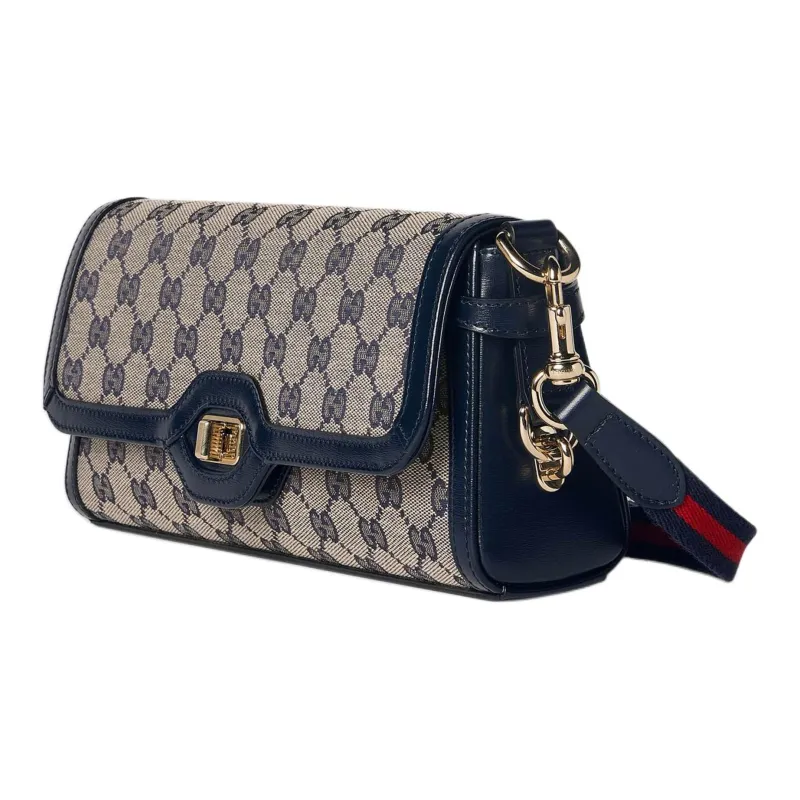 GUCCI Canvas With Leather Binding Crossbody Bag Shoulder Bag Women's Beige & Blue-1