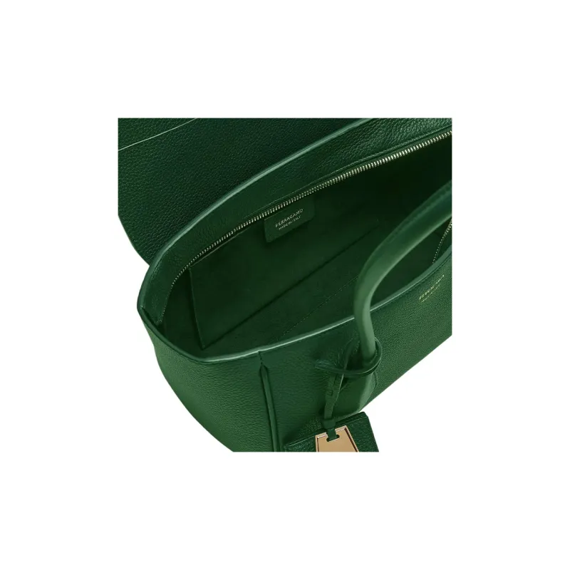FERRAGAMO Stamped Calfskin Tote Bag Shopping Bag Bowling Bag Handbag Shoulder Bag Women's Forest Green-3