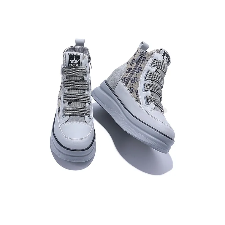 Junjali Abrasion Resistant Lightweight Height Increasing Thermal High Top Casual Shoes 6cm Women's White Gray-3