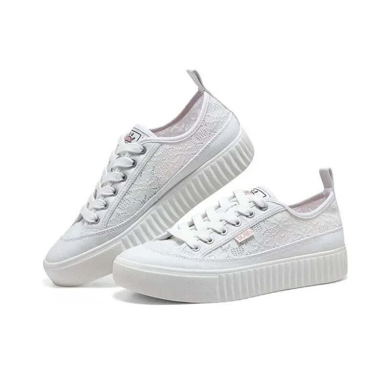 Skechers Royal Kiss Bob's Anti Slip Wear Resistant Low Top Canvas Shoes Women's White-3