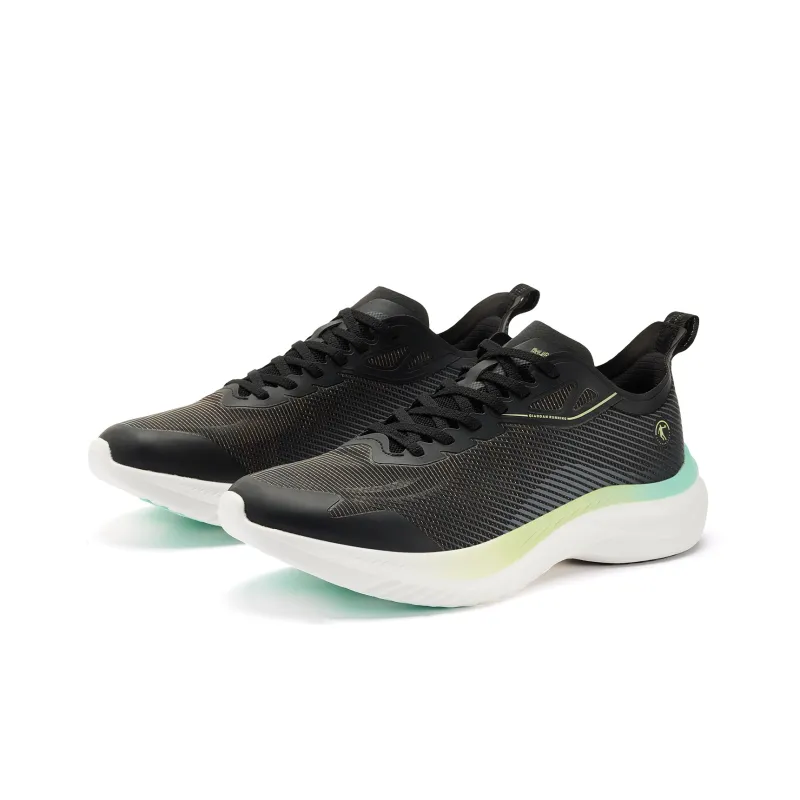 QIAODAN Light Speed 4.0PLUS Cushioned Slip Resistant Lightweight Low Top Running Shoes Men's Black Green-1
