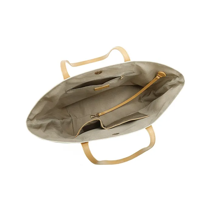 Simvay Clos Nylon Fabric With Microfiber Handbag Tote Bag Shoulder Bag Large Size Women's Khaki/Ecru/Black-10