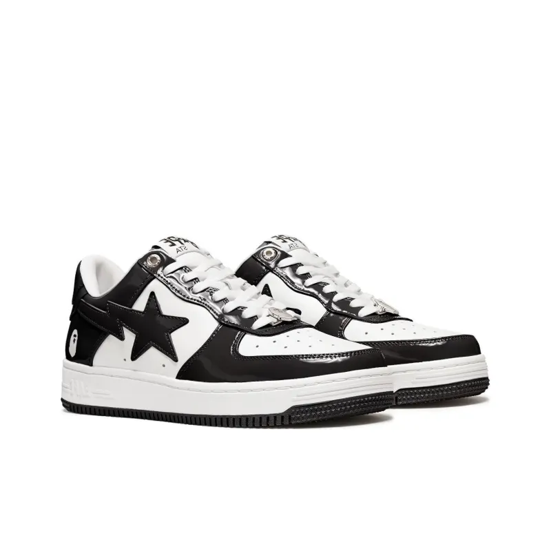A BATHING APE STA Stylish Skateboarding Shoes Unisex Black White-3