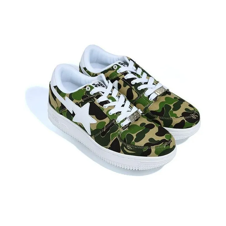 A BATHING APE ABC Camo Bape Sta Low Top Stylish Skateboarding Shoes Men's Green Camouflage-3