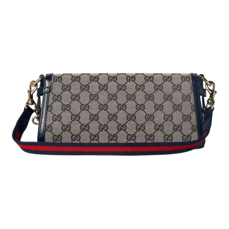 GUCCI Canvas With Leather Binding Crossbody Bag Shoulder Bag Women's Beige & Blue-3