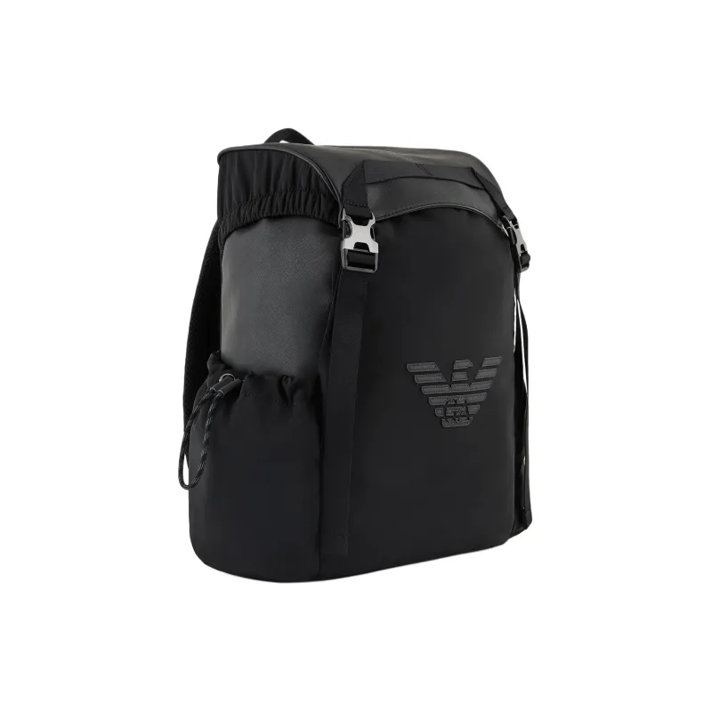 EMPORIO ARMANI Recycled Saffiano Leather With Recycled Nylon Backpack Unisex Black-1