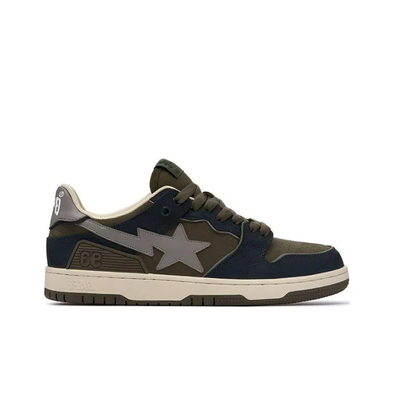 A BATHING APE SK8 STA Stylish Skateboarding Shoes Women's Army Green-1