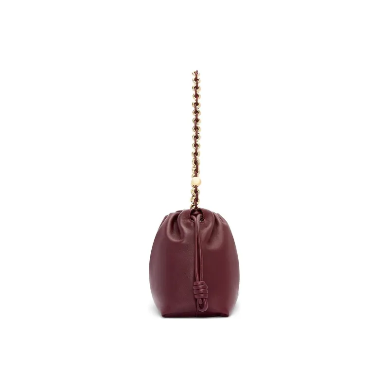 LOEWE Flamenco Soft Nappa Sheep Leather One Shoulder Crossbody Clutch Medium Size Women's Dark Burgundy Red-3