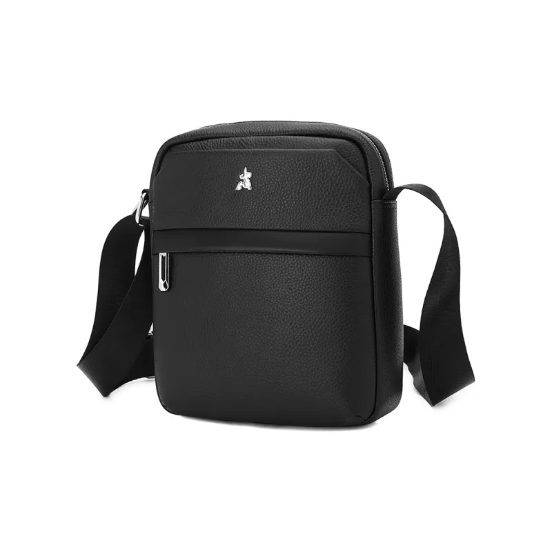 MEXICAN Litchi Grain Cow Leather With Synthetic Leather Shoulder Bag, Crossbody Bag Regular Men's Black-1