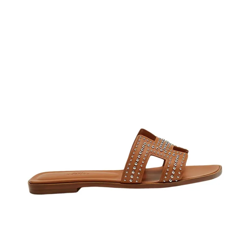 HERMES Oran Sandal Naturel Mini Stud Calfskin Leather-1
