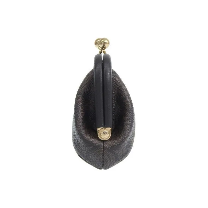 COACH Kisslock Coated Canvas With Smooth Leather Coin Purses Card Holders Regular Women's Brown Black-4