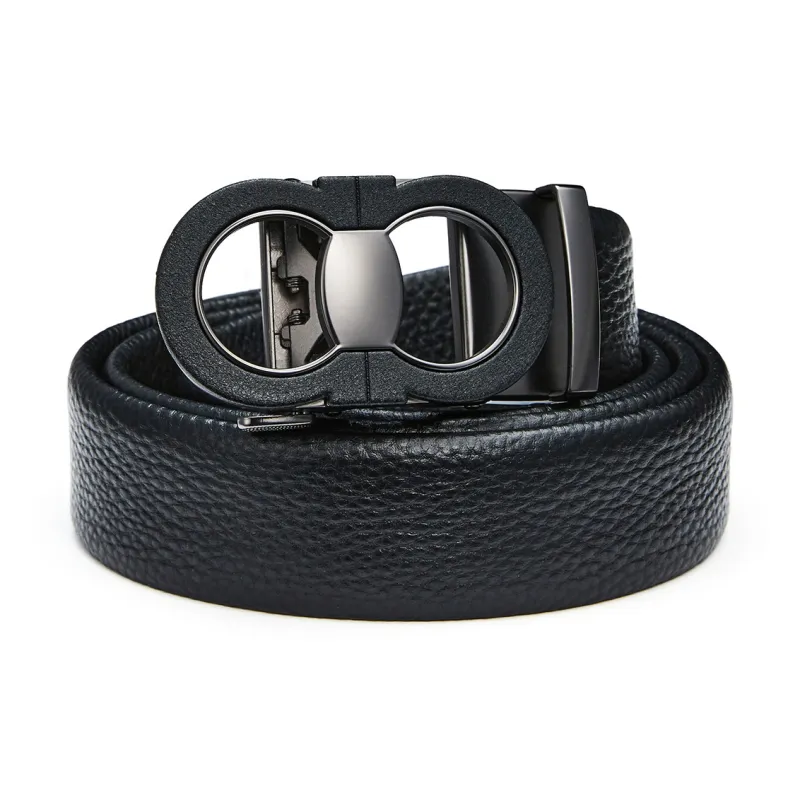 RED DRAGONFLY Business Casual Commute Automatic Buckle Top Grain Cow Leather Leather Belts Men's Black 3.5CM-2