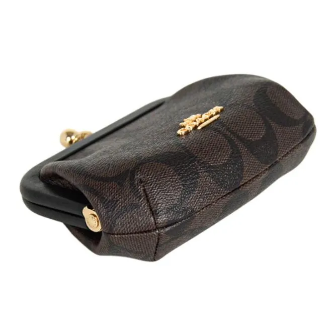 COACH Kisslock Coated Canvas With Smooth Leather Coin Purses Card Holders Regular Women's Brown Black-2