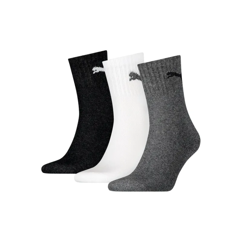 PUMA Unisex Short Crew Socks 3 Pack Ankle Socks Unisex 3 Pack White+Gray+Black-0
