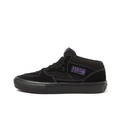 Vans Skate Half Cab Cushioning Wear Resistant Mid Top Skateboard Shoes Unisex Black Purple