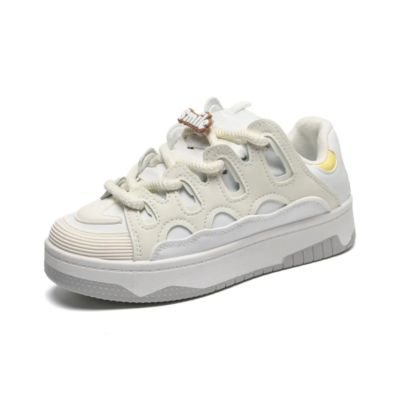 Anime Story Abrasion Resistant Breathable Slip Resistant Low Top Skateboard Shoes Women's White-1