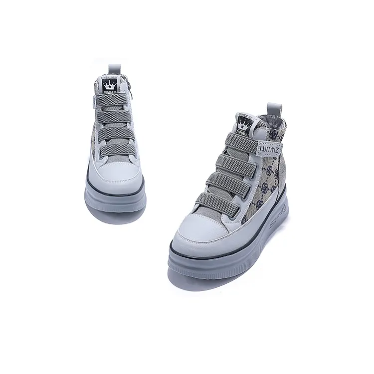 Junjali Abrasion Resistant Lightweight Height Increasing Thermal High Top Casual Shoes 6cm Women's White Gray-2