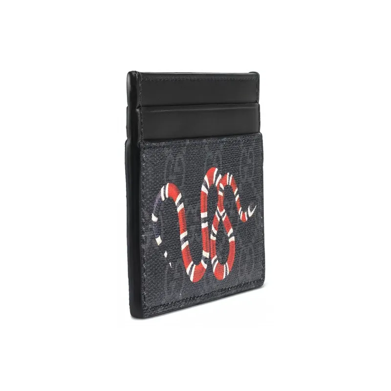 GUCCI Kingsnake Print Gg Supreme Card Holder Black/Red-1