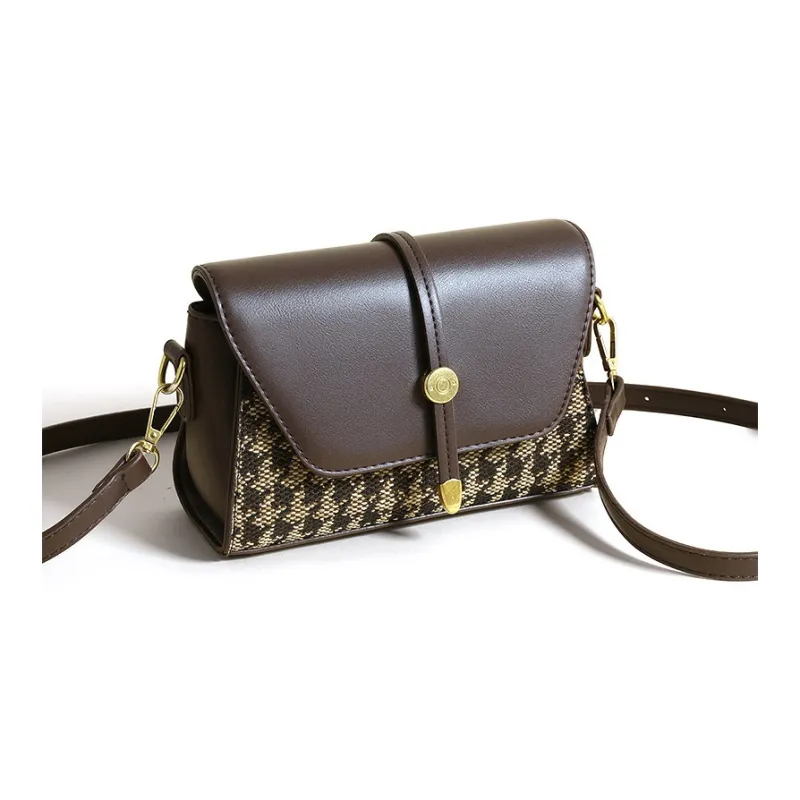 GATOER Small Square Bag Women's Advanced Touch Houndstooth Shoulder Bag Regular Brown-2