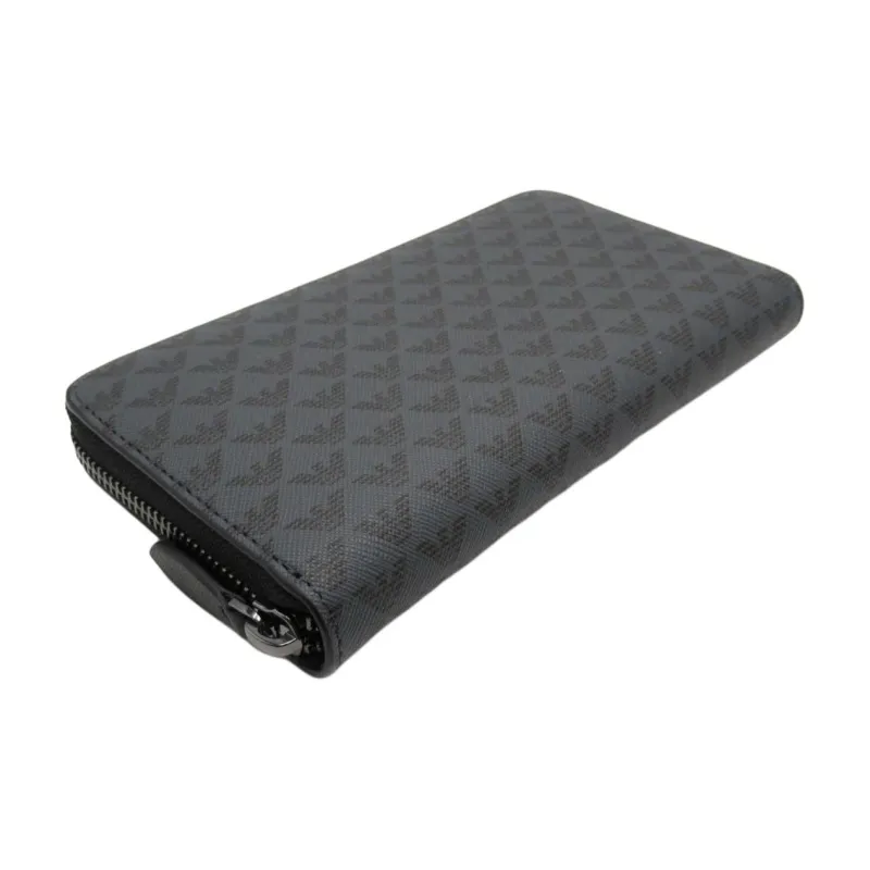 EMPORIO ARMANI Leather Zip Closure Clutch Coin Purse Wallet Men's Black-3