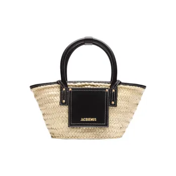 Jacquemus Cow Leather Beach Basket Bag, Handbag Mini Women's Black