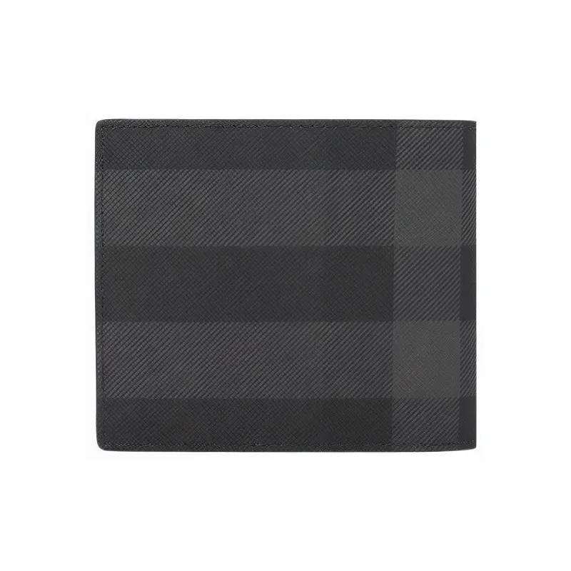 Burberry Plaid With Leather Zero Wallet, Card Holder, Wallet Men's Gray Black-2