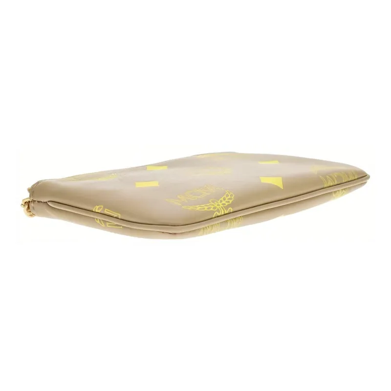 MCM Cow Leather Clutch Coin Purse With Key Pouch Mini Women's Beige-2