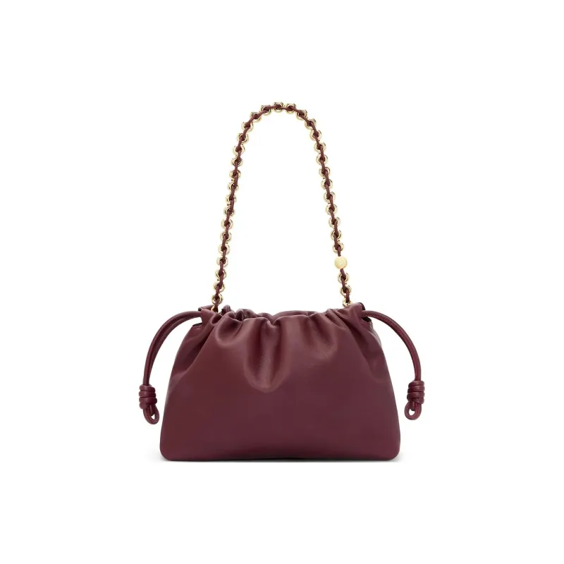 LOEWE Flamenco Soft Nappa Sheep Leather One Shoulder Crossbody Clutch Medium Size Women's Dark Burgundy Red-4