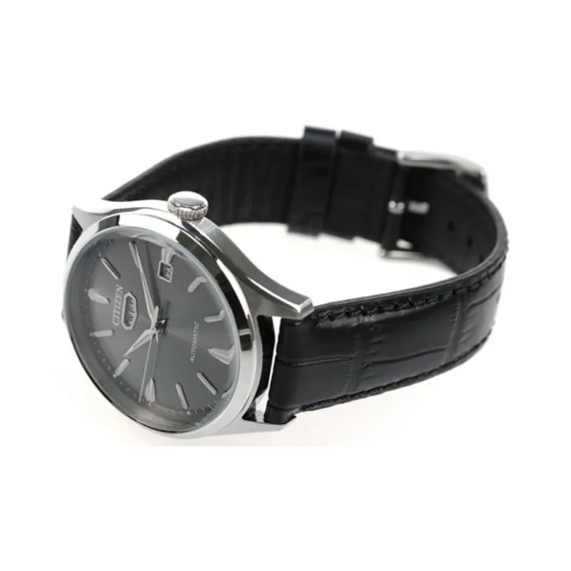CITIZEN Mechanical Watch Series Mechanical Movement Cow Leather Strap Watch Men's Watches Black Dial-3