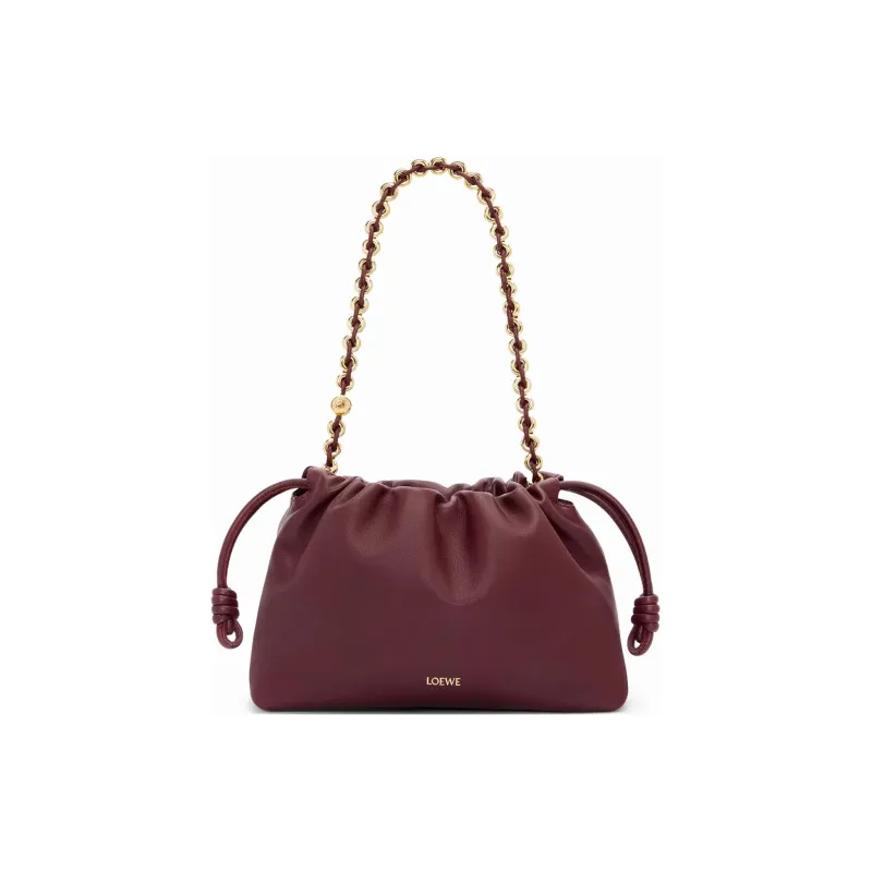 LOEWE Flamenco Soft Nappa Sheep Leather One Shoulder Crossbody Clutch Medium Size Women's Dark Burgundy Red-1