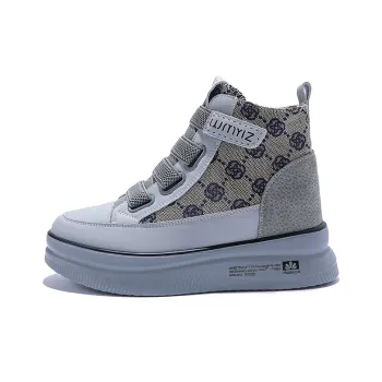 Junjali Abrasion Resistant Lightweight Height Increasing Thermal High Top Casual Shoes 6cm Women's White Gray