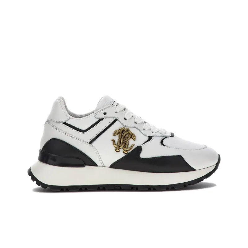 Roberto Cavalli Mirror Snake Panelled Leather Sneakers-1