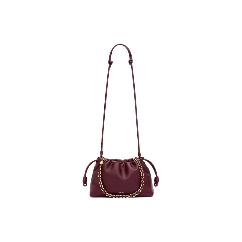 LOEWE Flamenco Soft Nappa Sheep Leather One Shoulder Crossbody Clutch Medium Size Women's Dark Burgundy Red-6