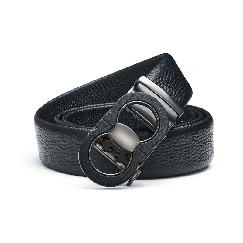 RED DRAGONFLY Business Casual Commute Automatic Buckle Top Grain Cow Leather Leather Belts Men's Black 3.5CM-1