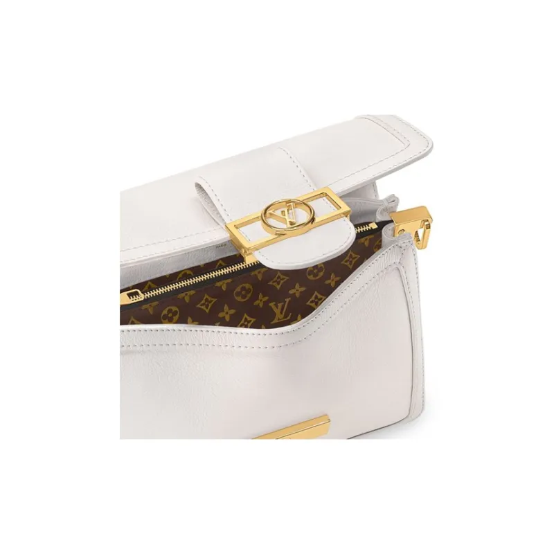 LOUIS VUITTON Dauphine Leather Shoulder Bag Crossbody Bag Medium Size Women's White-4