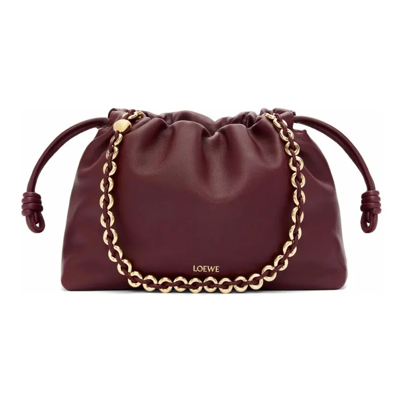 LOEWE Flamenco Soft Nappa Sheep Leather One Shoulder Crossbody Clutch Medium Size Women's Dark Burgundy Red-0