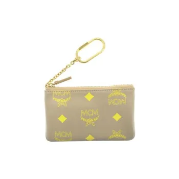 MCM Cow Leather Clutch Coin Purse With Key Pouch Mini Women's Beige