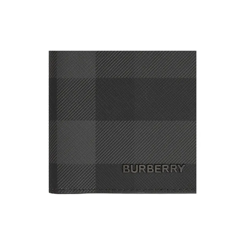 Burberry Plaid With Leather Zero Wallet, Card Holder, Wallet Men's Gray Black-4