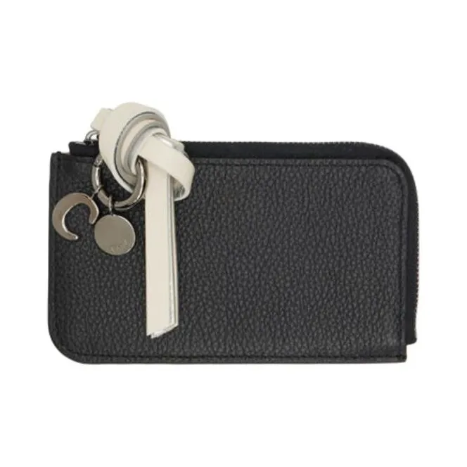 Chloe Alphabet Grain Cow Leather Wallet Women's Black-0