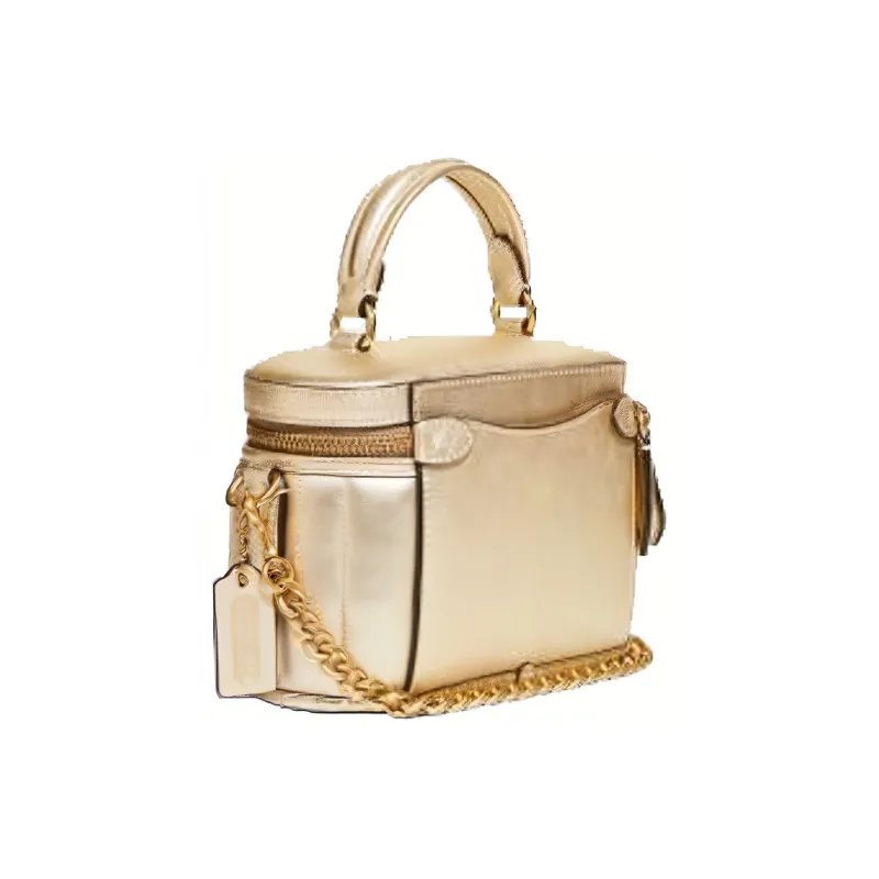 COACH Trail Cow Leather Chain Bag, Crossbody Bag, Box Bag, Makeup Bag, Handbag Small Size Women's Gold-1