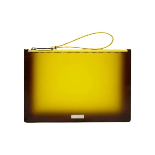 FERRAGAMO Calfskin Clutch Men's Yellow & Black
