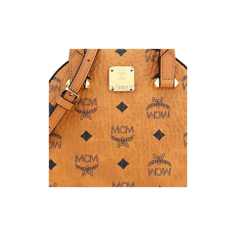 MCM Essential Half Moon Tote Visetos Mini Cognac-3
