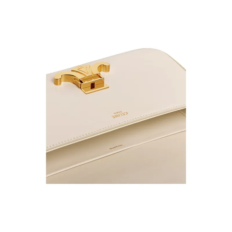 CELINE Triumph Gate Triomphe Shiny Cow Leather Shoulder Bag Crossbody Bag Women's Ivory White-3