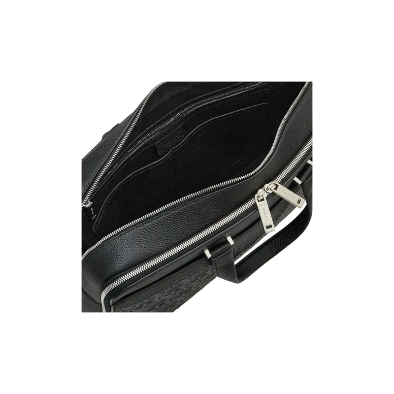 FERRAGAMO GANCINI Stamped Calfskin Handbags Briefcases Men's Black-5