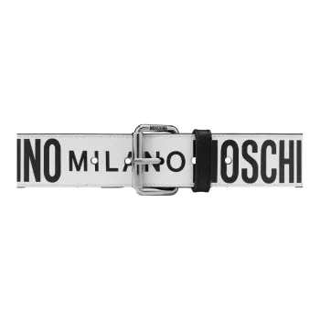 MOSCHINO Letter Decoration Pin Buckle Leather Belts Men's White Width: 4CM
