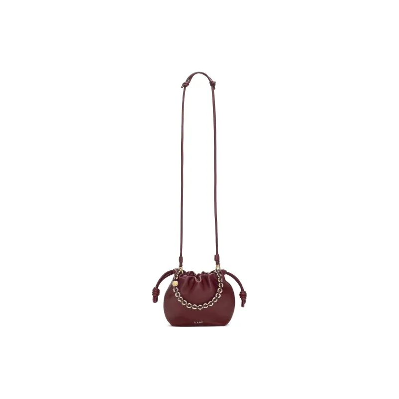 LOEWE Flamenco Nappa Sheep Leather One Shoulder Crossbody Clutches Mini Women's Deep Burgundy Red-6